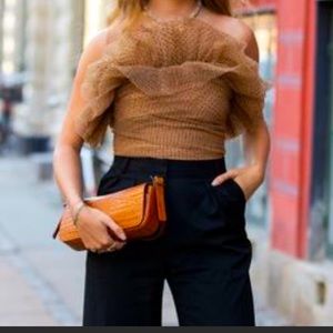 Rare Zara Nude Polka Dot Tulle Ruffle